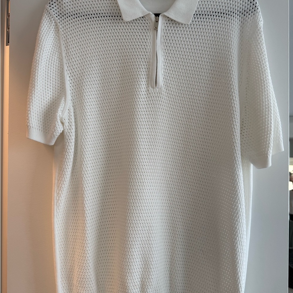 Reiss Ivory Knit Zip Polo